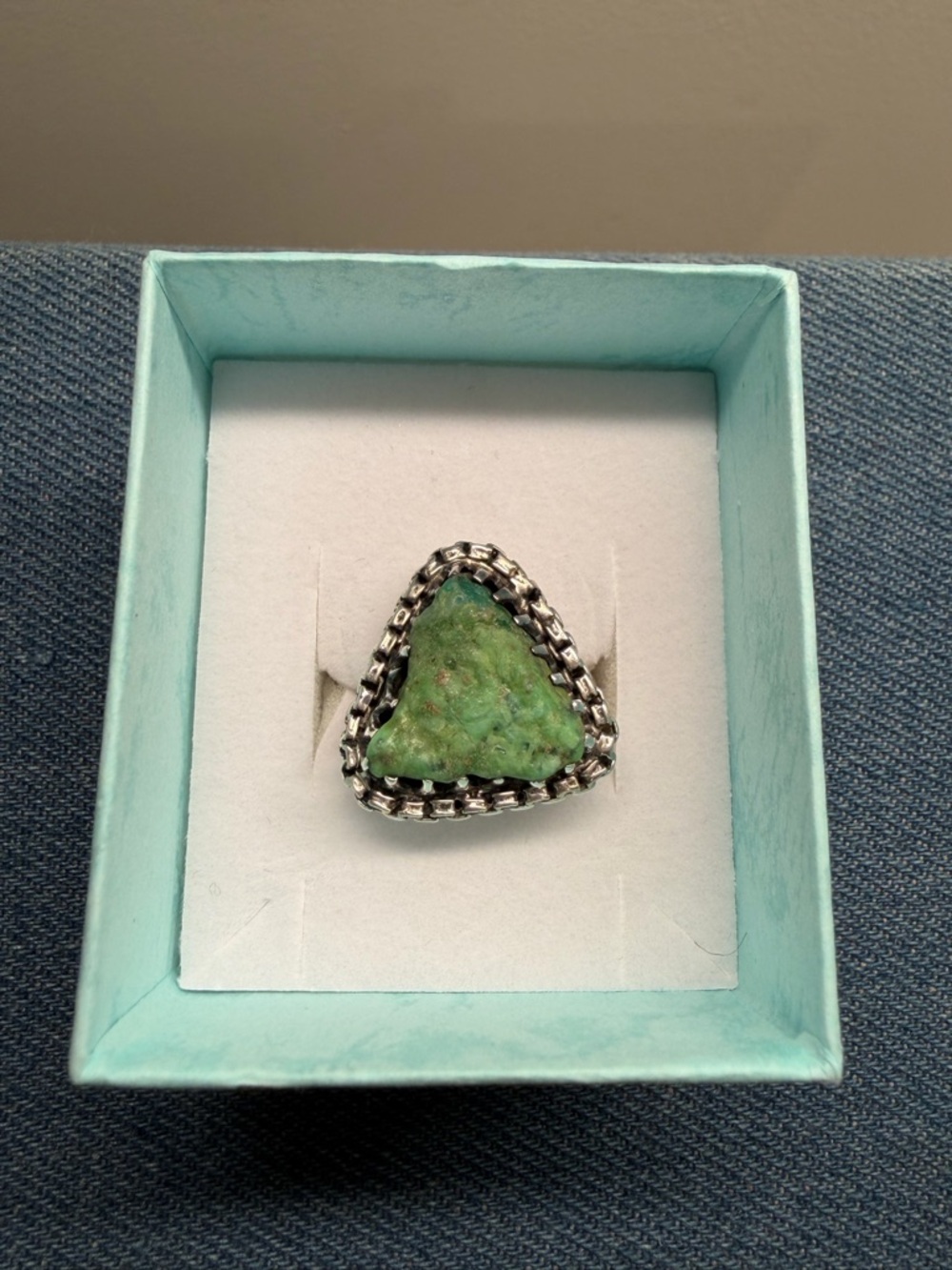 Sterling Silver Green Chrysocolla Triangle Ring